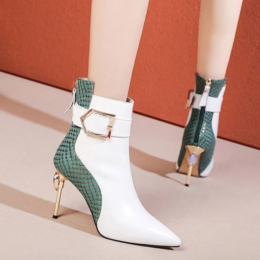 Women's Sexy Pointed Toe Stiletto Heel Ankle Boots-White